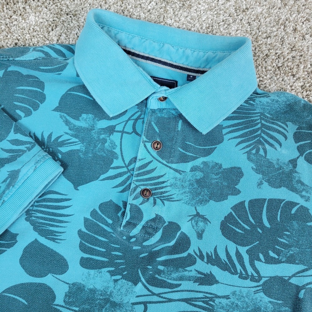 7‎ Diamonds Mens Medium Blue AOP Floral Stretch Knit Polo Short Sleeve